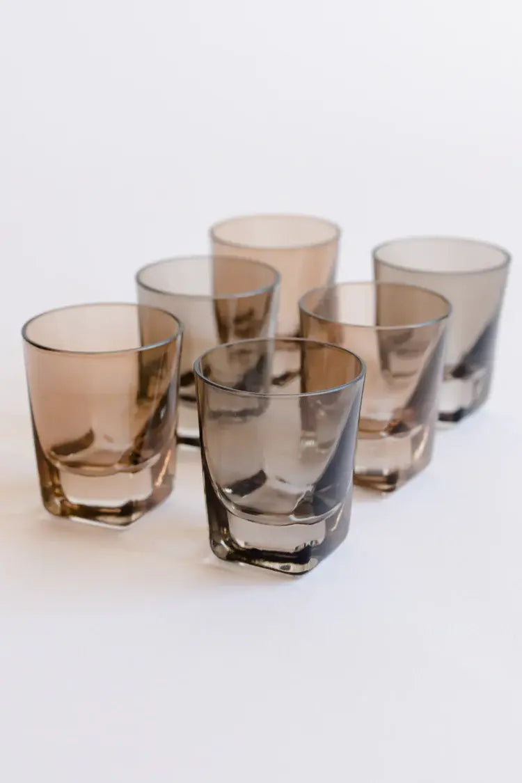Estelle Colored Glass Shot Glass Set | Smoke Mixed Set of 6