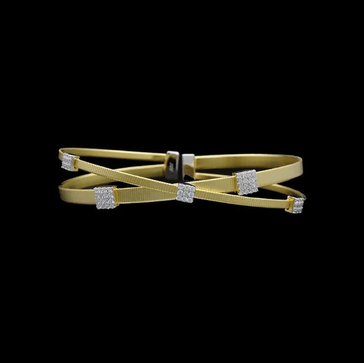 Pave Diamondique + Square Station Double Strand Bracelet | Gold