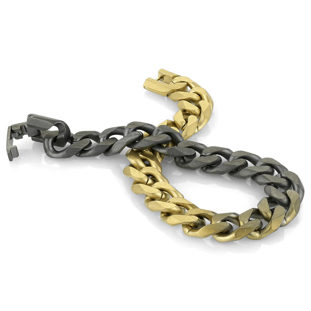 Steel Gun Gold Cuban Link Gradient 8"Bracelet