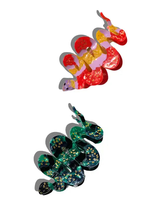 Hand Painted Claw Clip | Green Snake