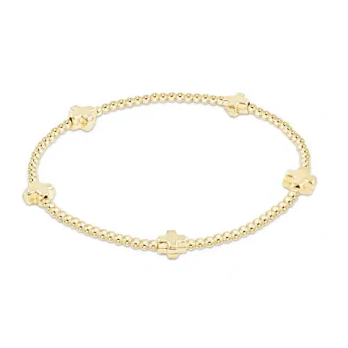 eGirl Signature Cross Small Gold Pattern Bead Bracelet | Gold 2mm