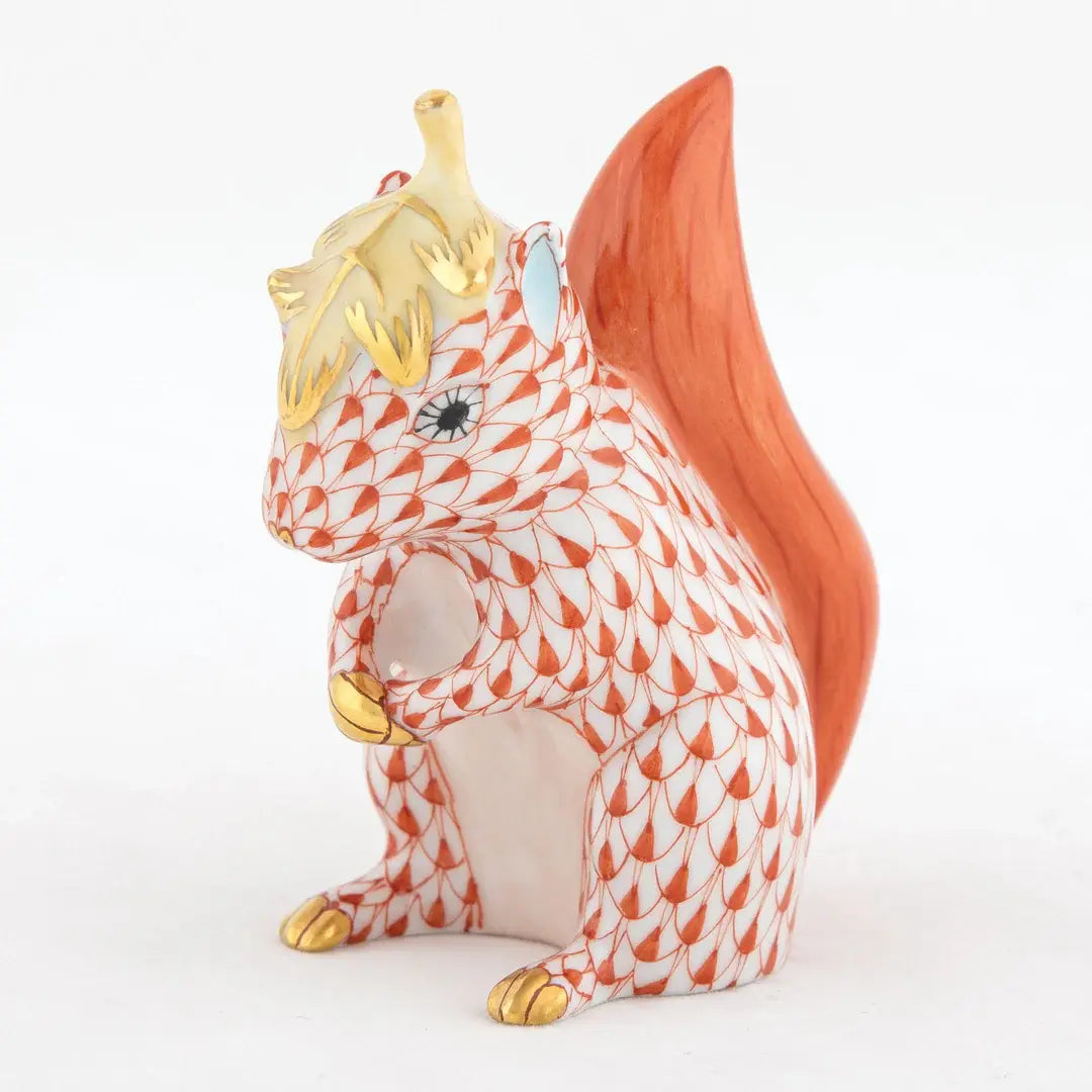 Herend Squirrel with Leaf | 3in Rust