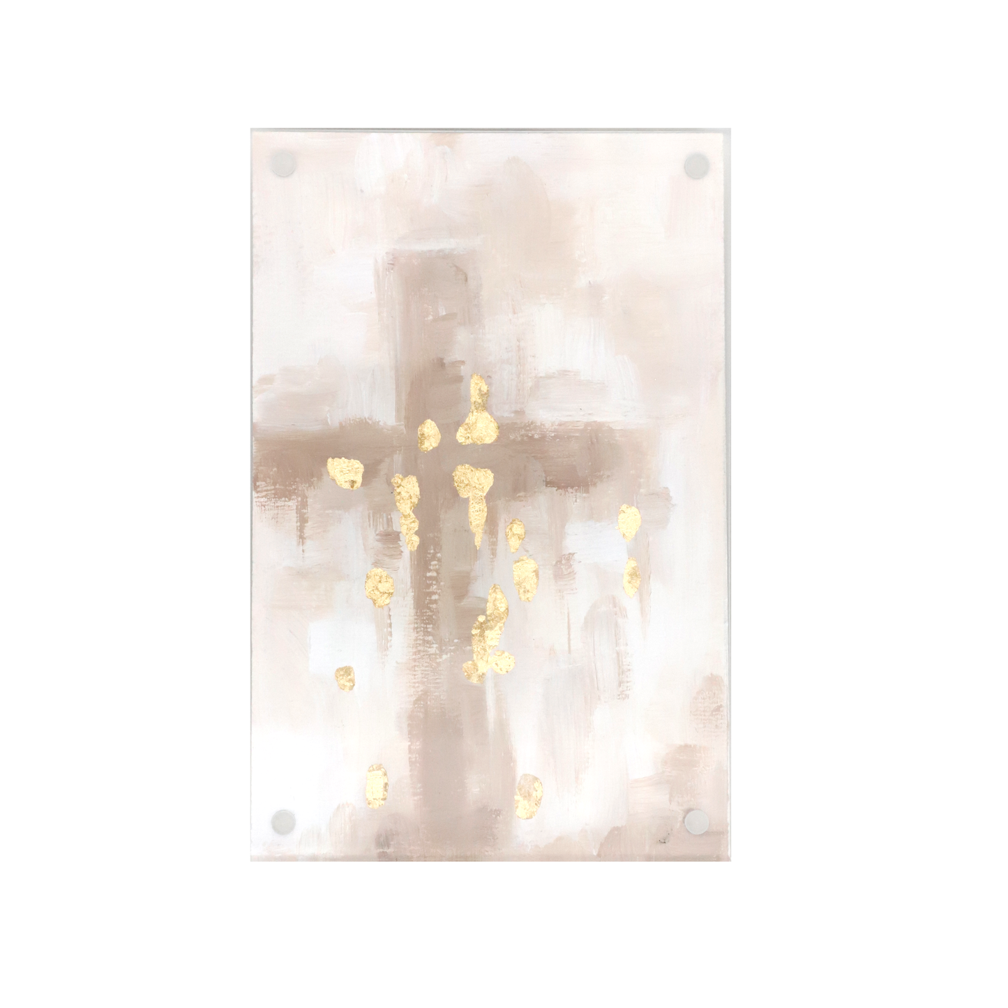 Tan Cross with Gold Details in Acrylic Frame