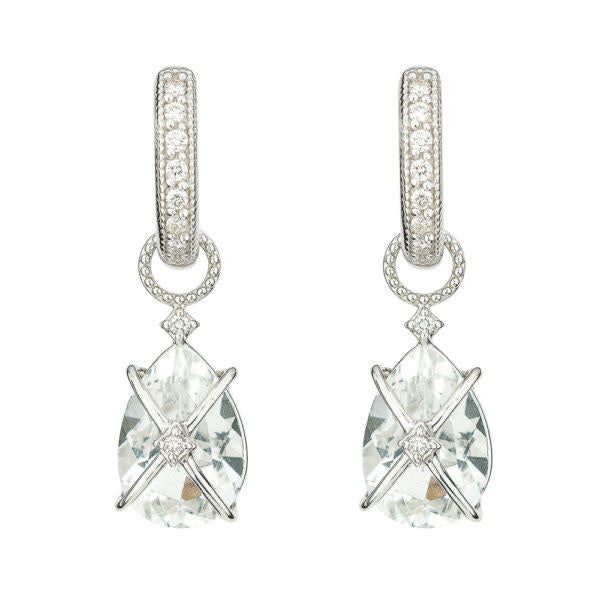Criss Cross Pear Stone Earring Charms | White Topaz 18k WG