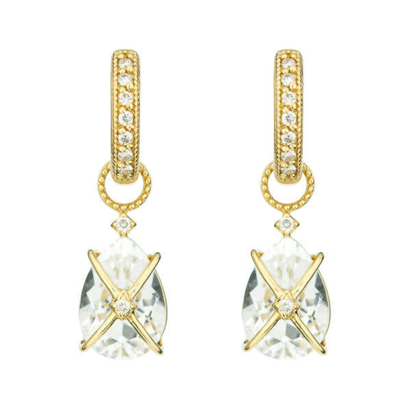 Criss Cross Pear Stone Earring Charms | White Topaz 18k YG