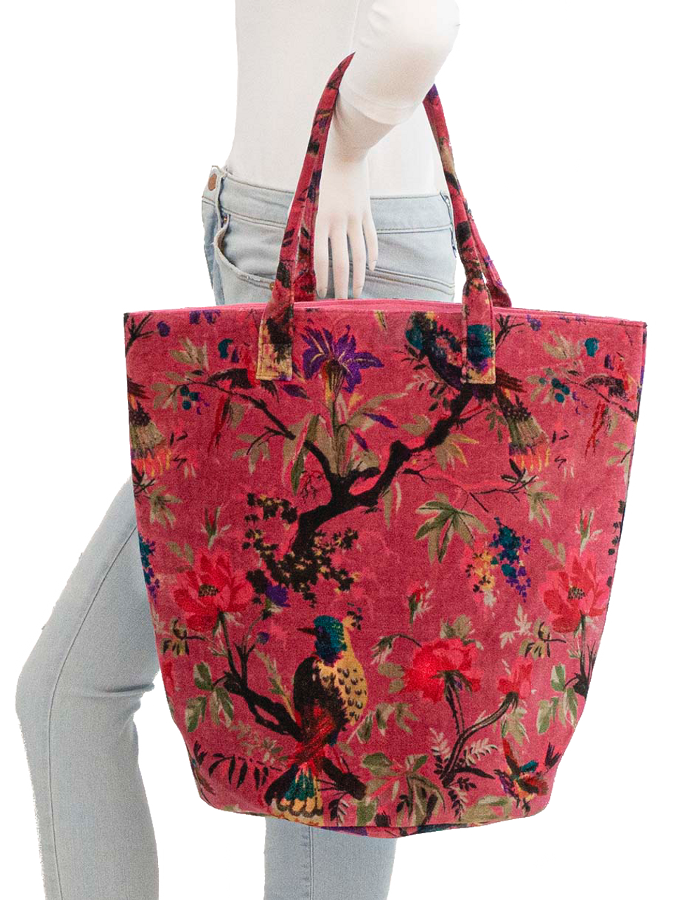 Velvet Vintage Bird Trapezoid Bag | Rose 12x16in