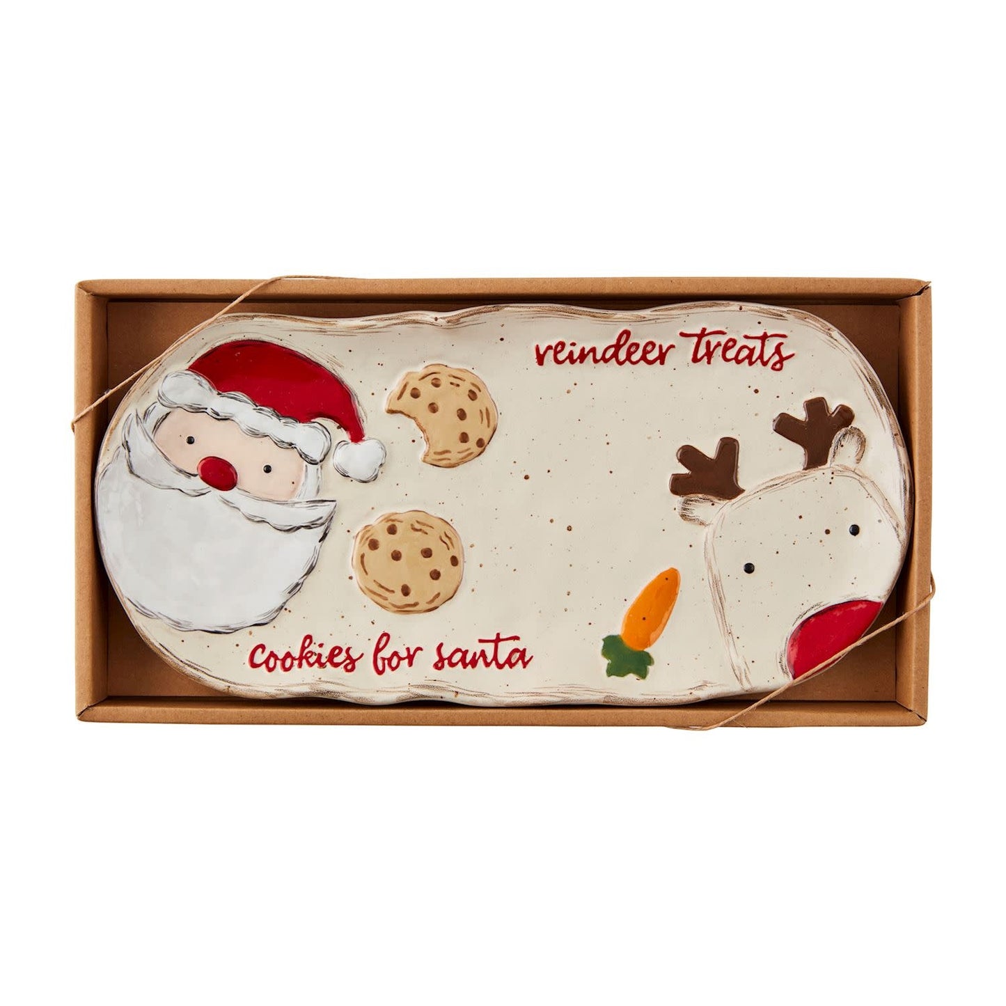 Santa And Reindeer Treats Hand Painted Stoneware Platter | 5.75x11.5in