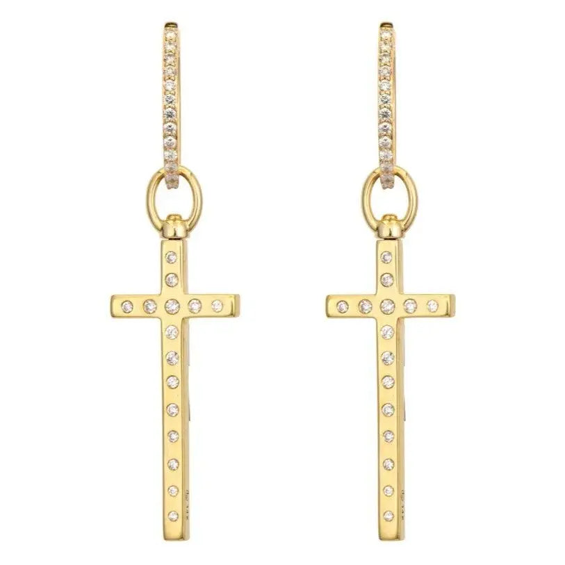 SINGLE | Emerald Baguette + Diamond Cross Earring Charm or Pendant | .12c 14k