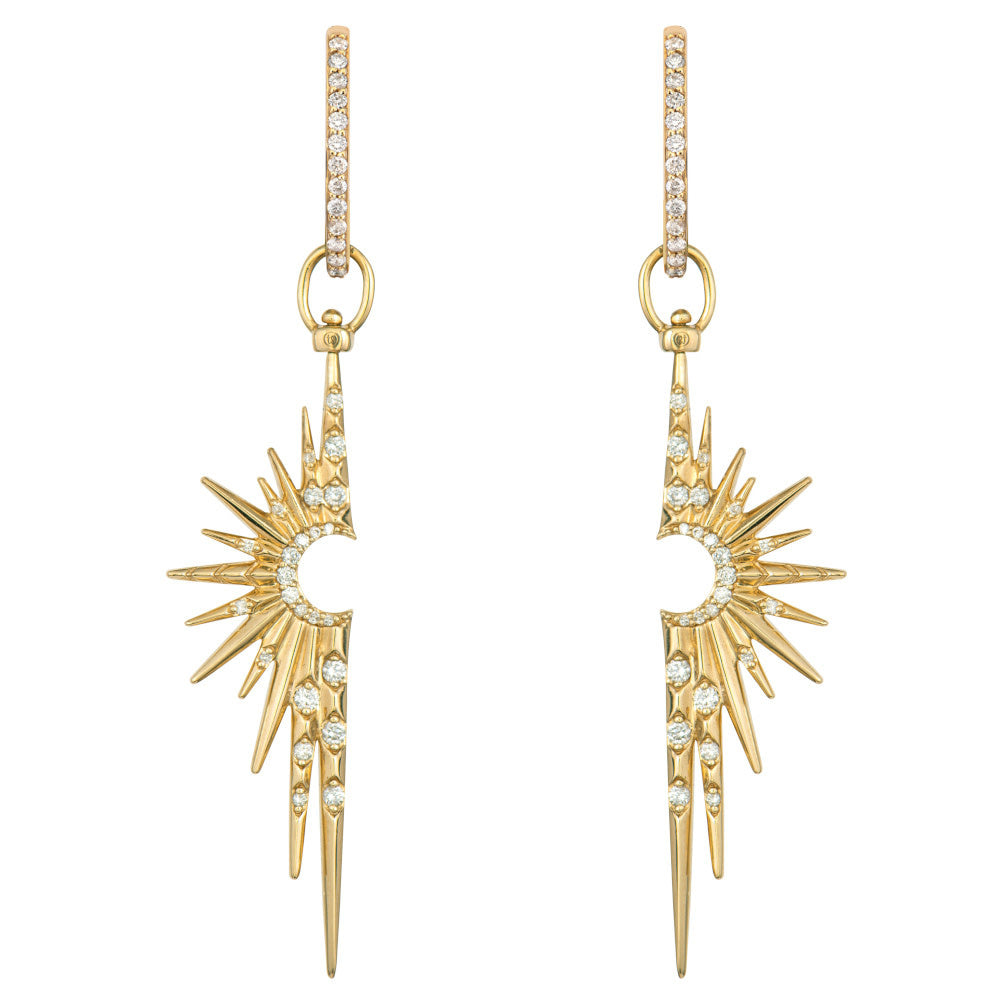 SINGLE | Diamond + Mixed Sapphire Half Starburst Reversible Earring Charm or Pendant | .2c GSI + .90c 14k