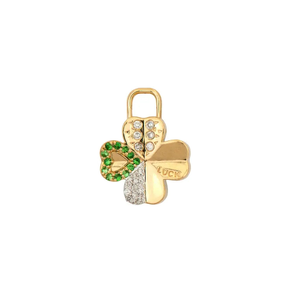 SINGLE | Emerald + Diamond + Malachite Four Leaf Clover Earring Charm | .104c 14k