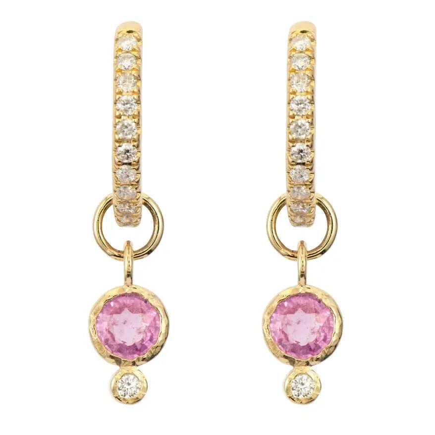 SINGLE | Pink Sapphire + Diamond Bezel Earring Charm | .012c GSI 14k
