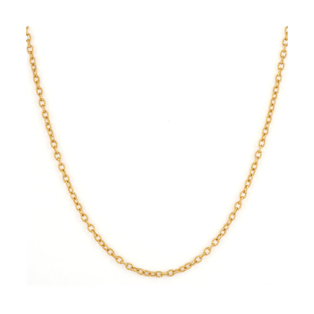 Small Link Textured Oval Chain Necklace | 18in 14k