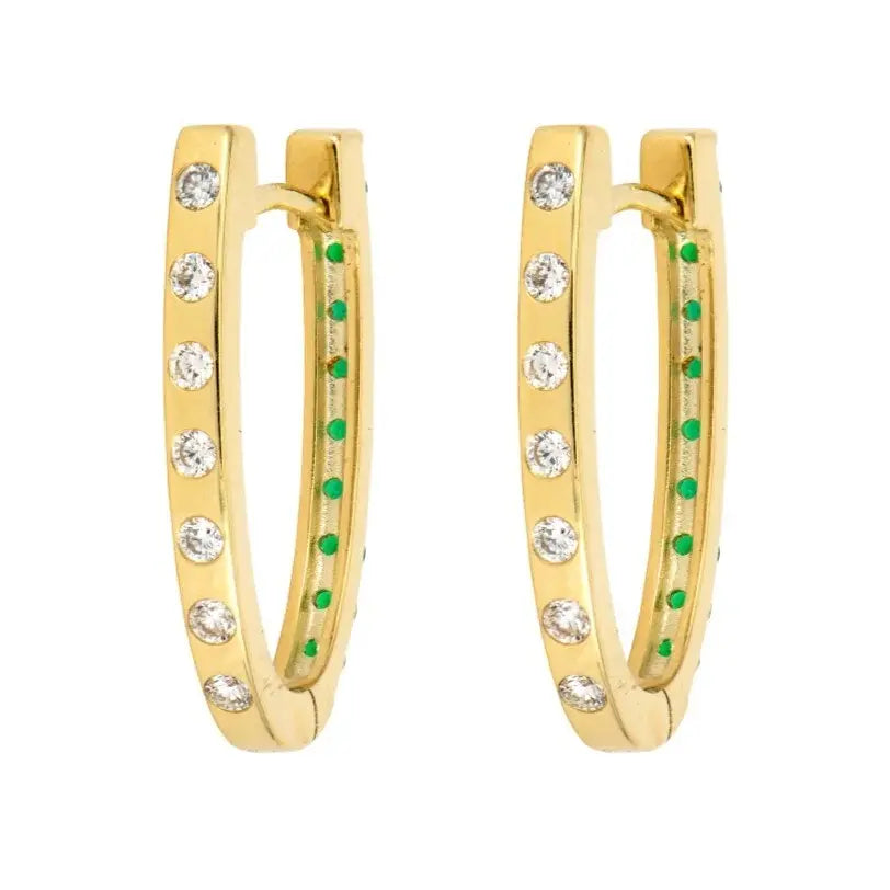 SINGLE |Emerald + Diamond Reversible Oval Hoop Earring | .09c 14k