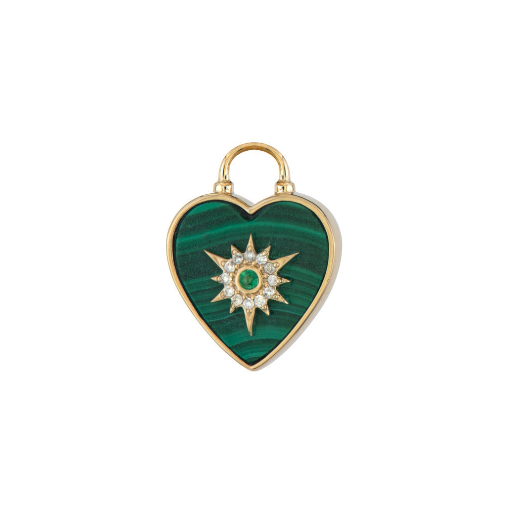 Malachite + Emerald Diamond Heart Earring Charm or Pendant | .03c GSI 14k