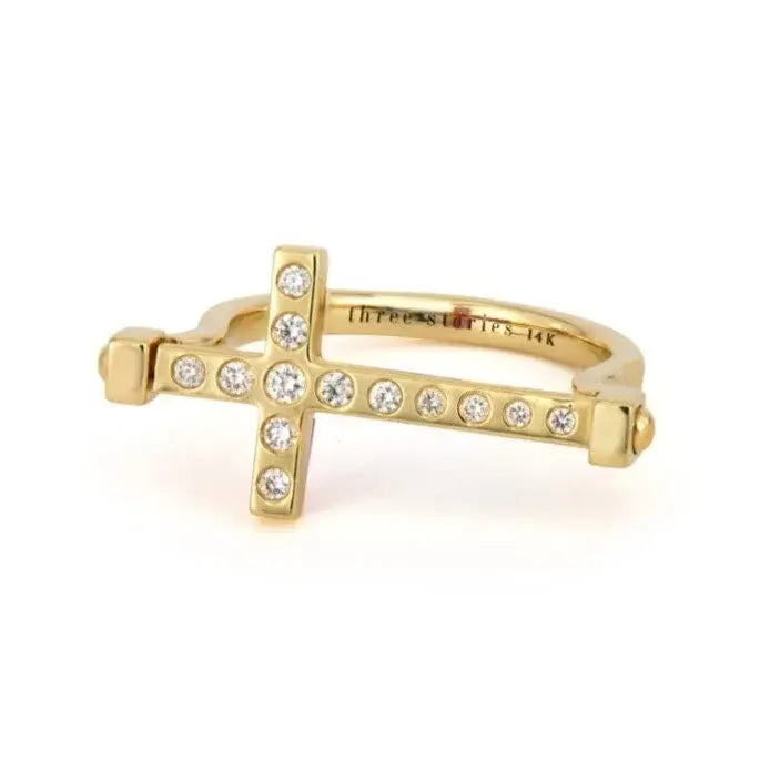 Emerald Baguette + Diamond Double Sided Cross Flip Ring | .26c GSI S7 14k