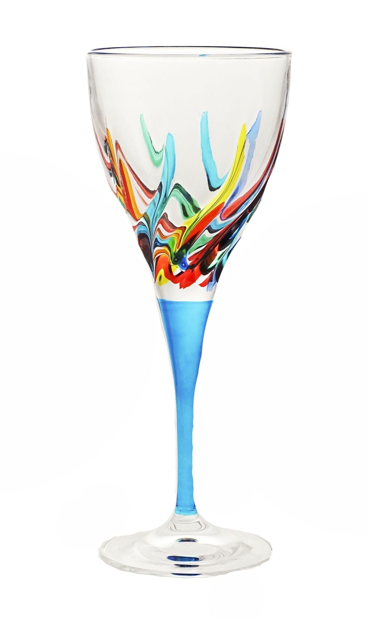 Murano Italian Crystal Wine Glass | Swirls Rainbow Turquoise 8.75oz