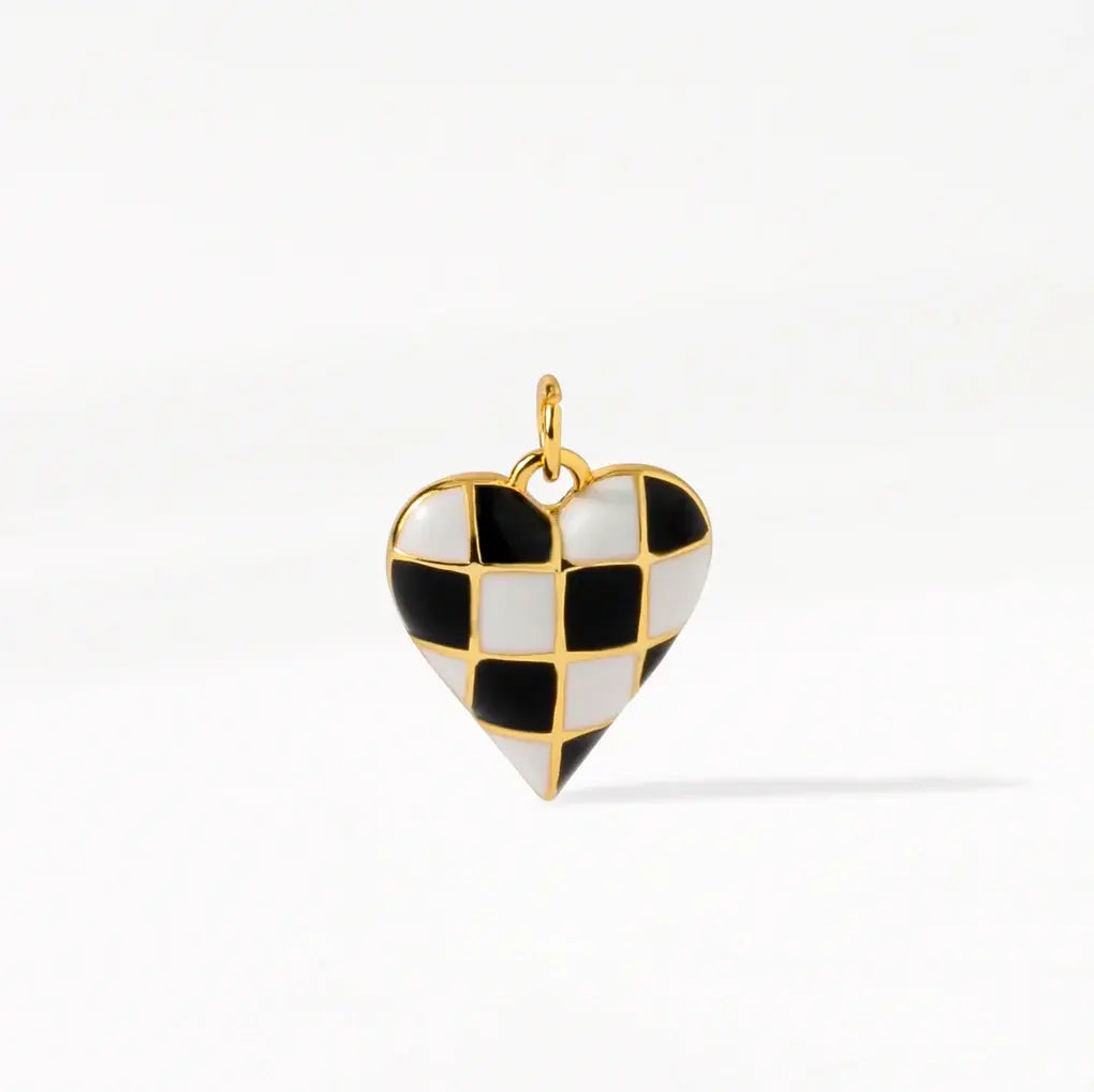 Checkered Heart Charm Pendant | Gold