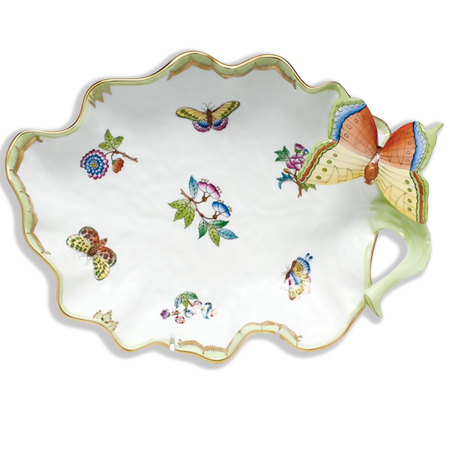 Herend Queen Victoria Large Leaf Dish w/Butterfly | 10.75in