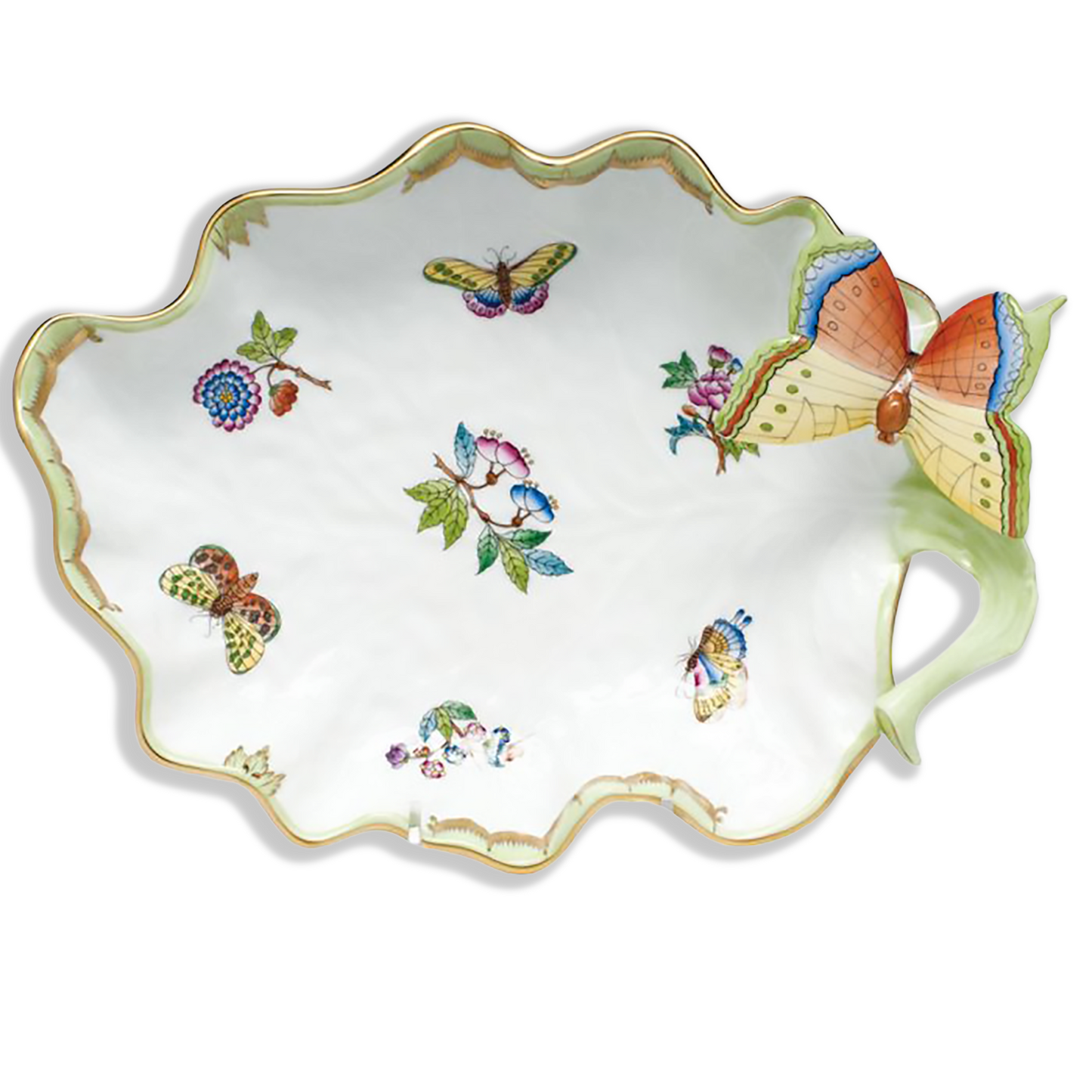 Herend Queen Victoria Large Leaf Dish w/Butterfly | 10.75in