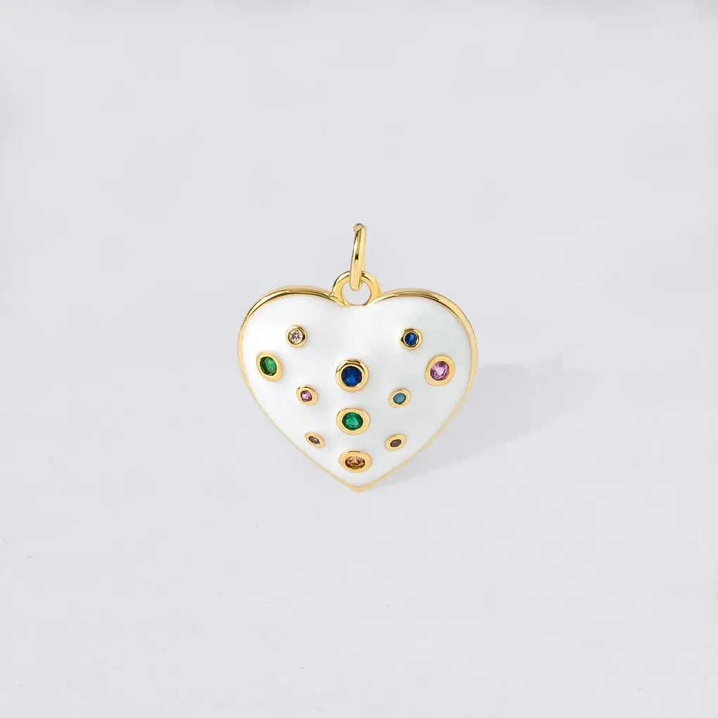 White Enamel + Crystal Bubble Heart Charm Pendant