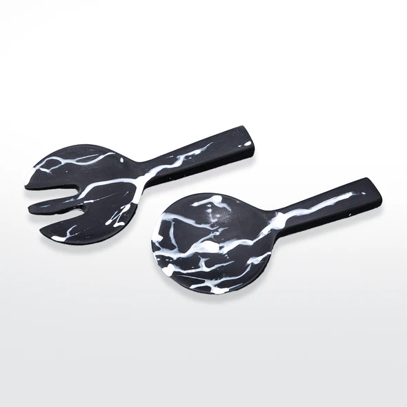 Resinware Handcrafted Salad Server Set | Short Handle 7.87in