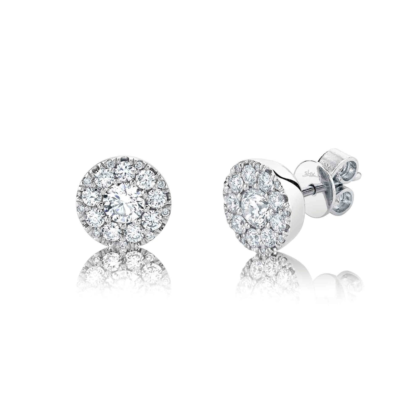 0.24Ct-Ctr(RND) 0.26Ct-Side 14K WG Diamond Cluster Earring