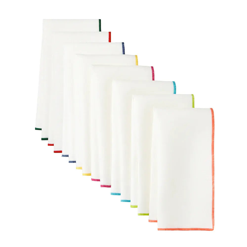 Linen Napkins Set of 4 | White with Orange Trim 20x20in