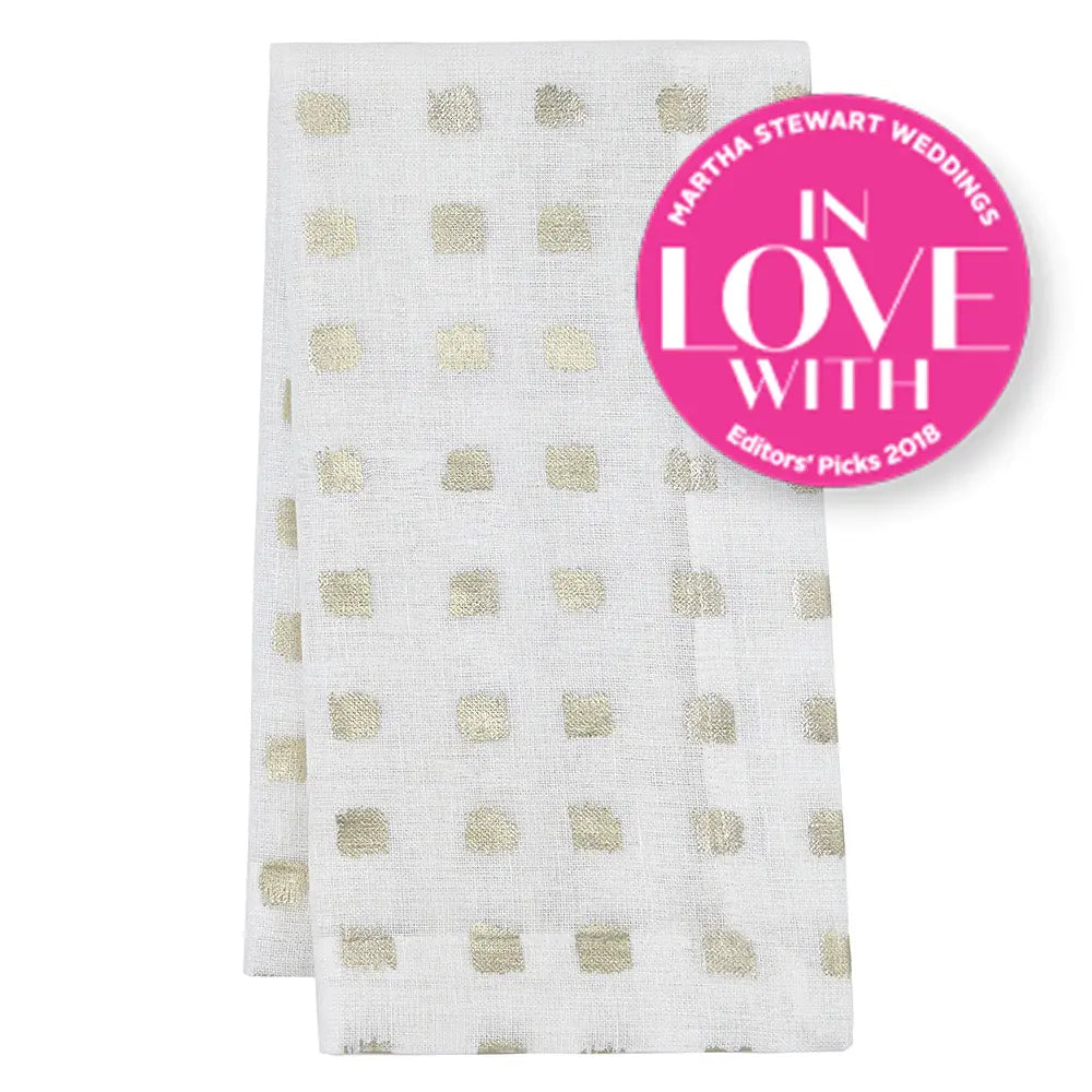 Linen Blend Napkins Set of 4 | White + Gold Foil Block 20x20in