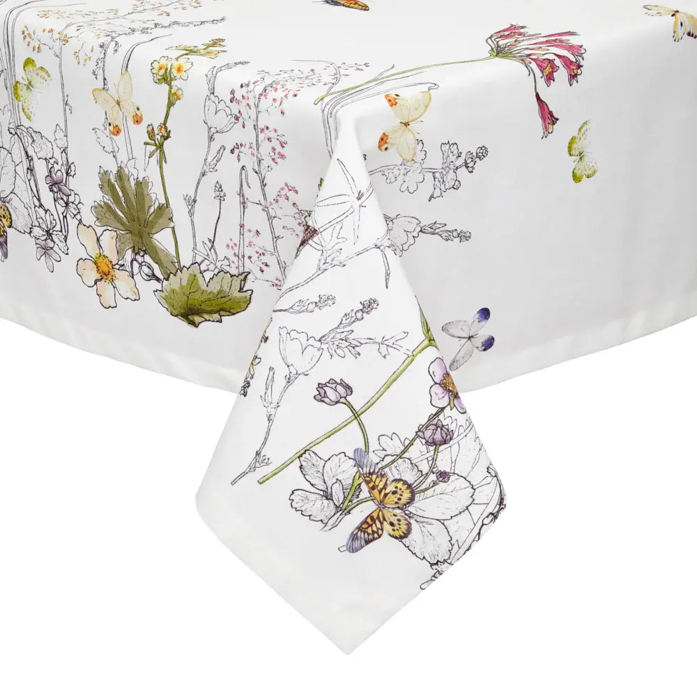 Floral + Butterfly Sketch Tablecloth | White + Multi-Color 70x70in