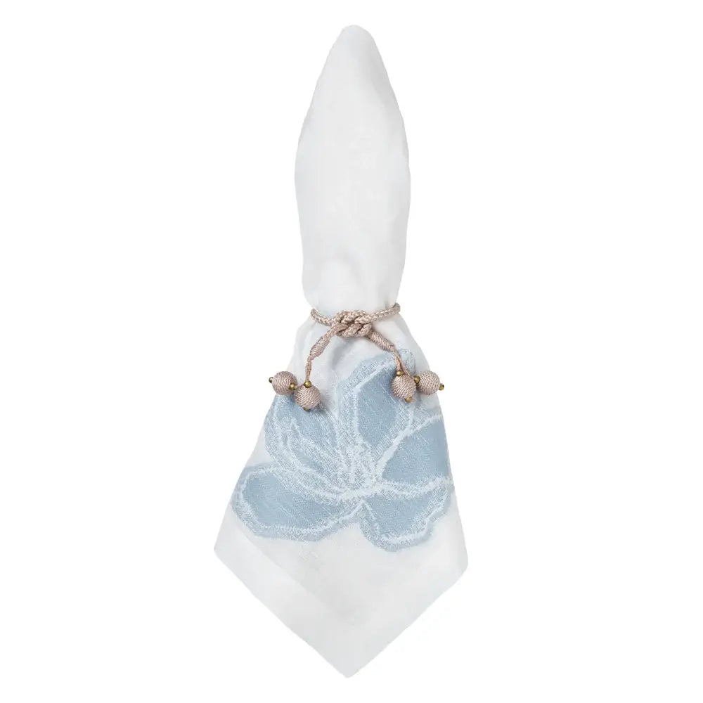 Linen Blend Napkins Set of 4 | Light Blue + White Floral 20x20in