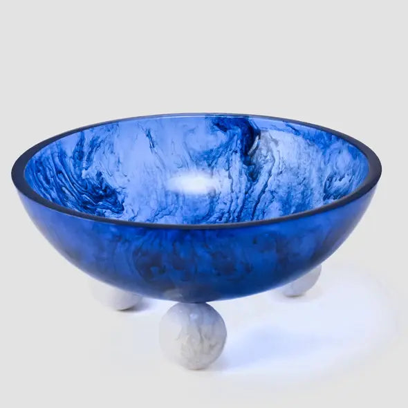 Resinware Handcrafted High Polish Large Bowl |12.2x6.3in Azure + Snow