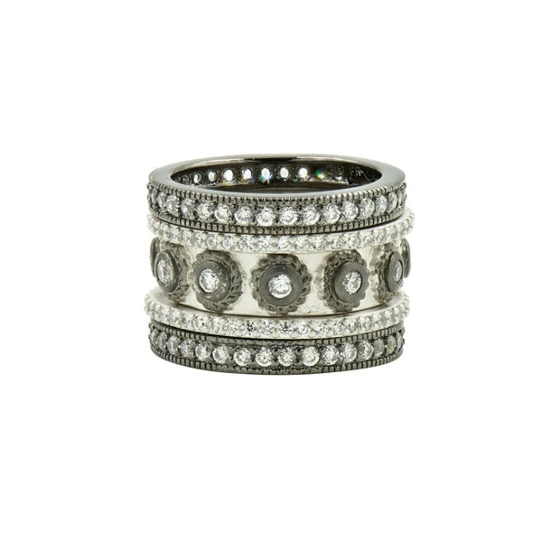 Eternity Matte Rhodium & Sterling Silver Core Stack Ring, S/5