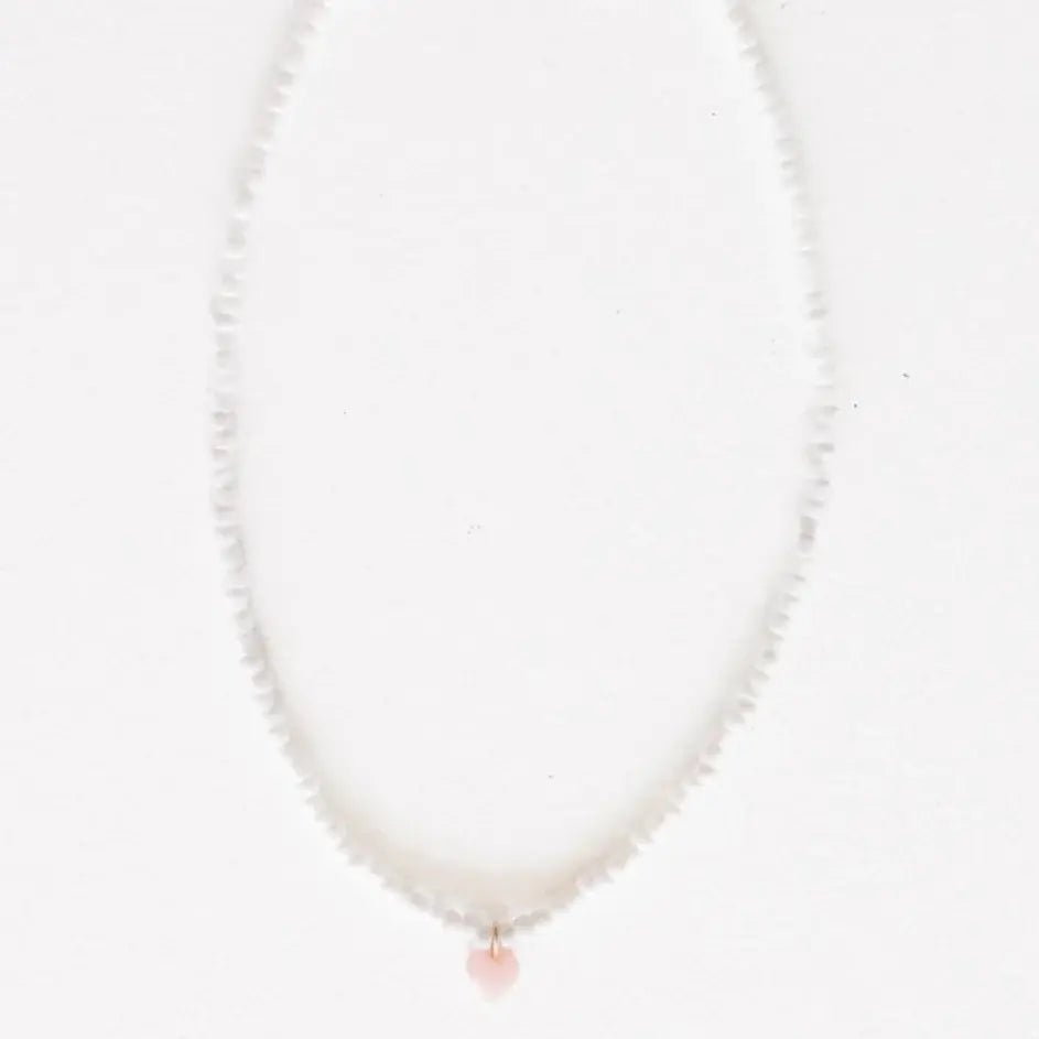 Whitney Rose Quartz Heart White Beaded Necklace|12.5in + 2in Ext