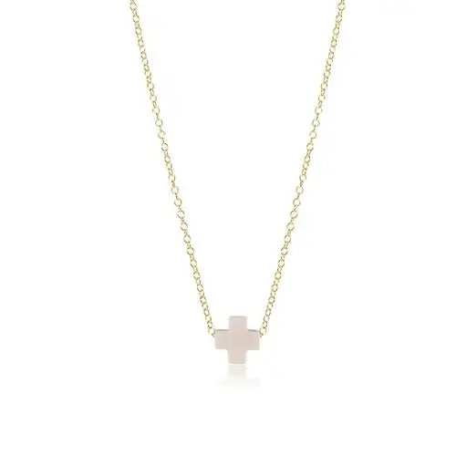 eNewton Signature Small Cross Gold Necklace | 16in Off White