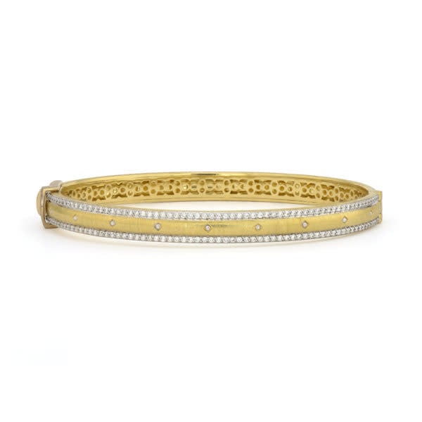 Wide Lisse Engraved Kite Pave Bangle