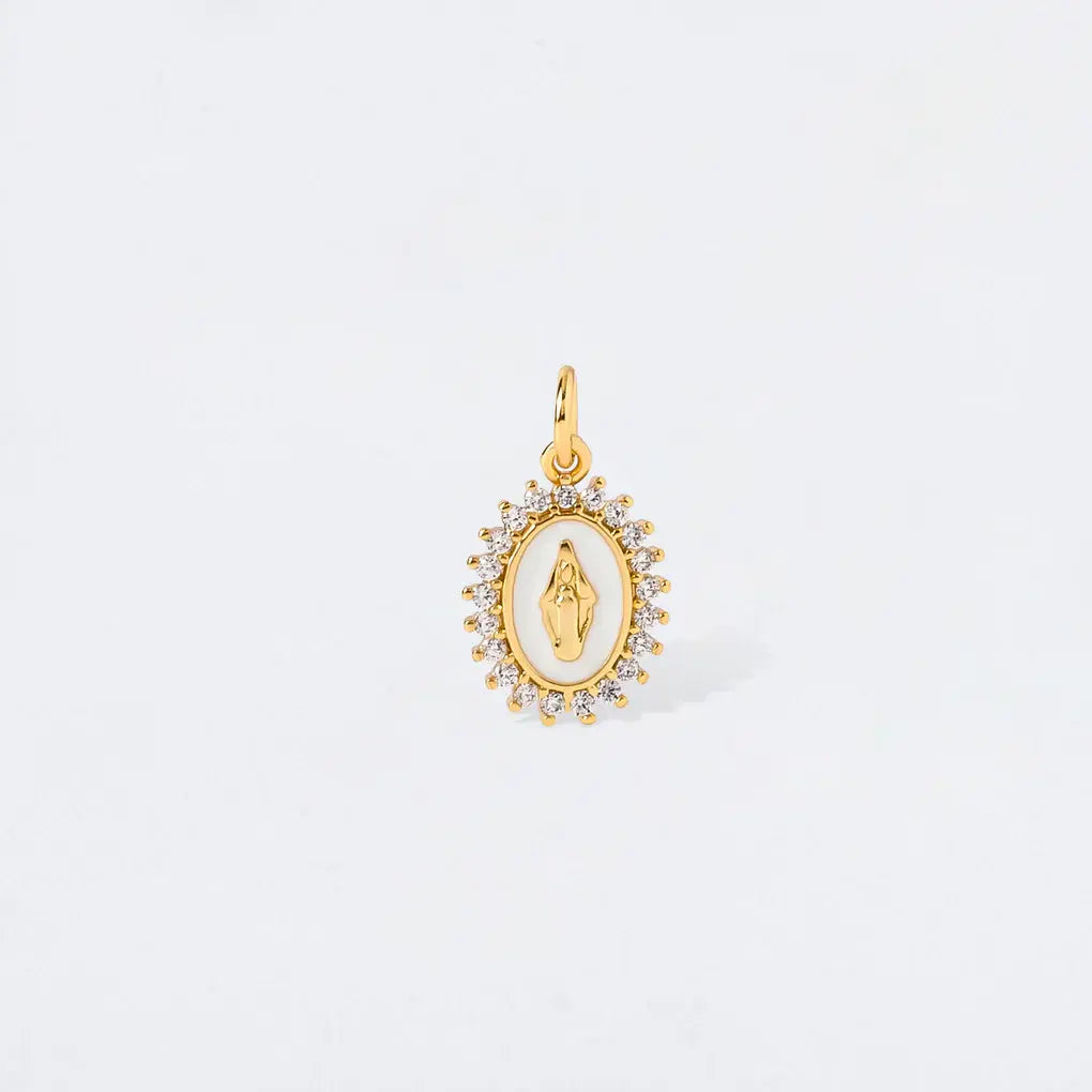 White Enamel Virgin Mary Charm Pendant