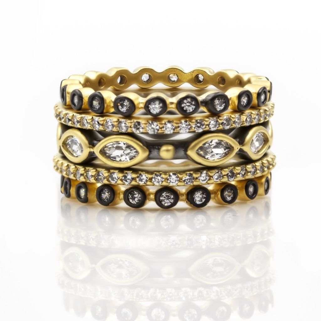 Signature Marquise 14k Gold & Rhodium 5 Stack Ring