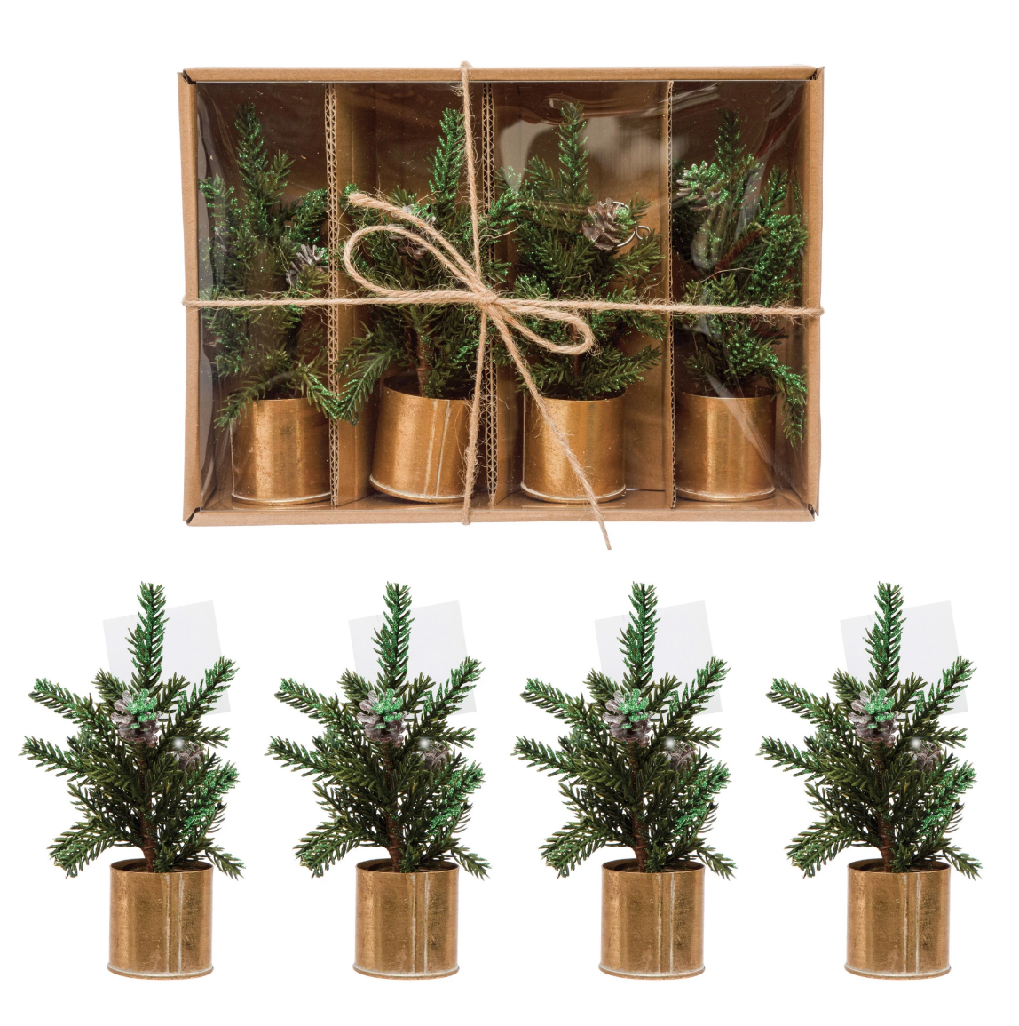 Gold Faux Mini Pine Place Card Holder S/4