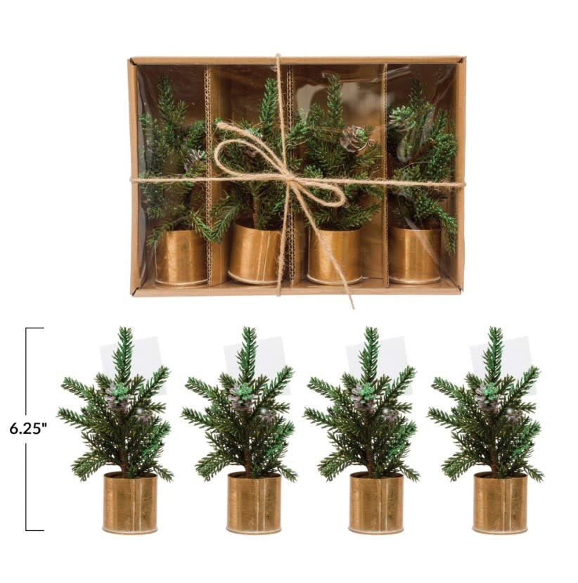 Gold Faux Mini Pine Place Card Holder S/4