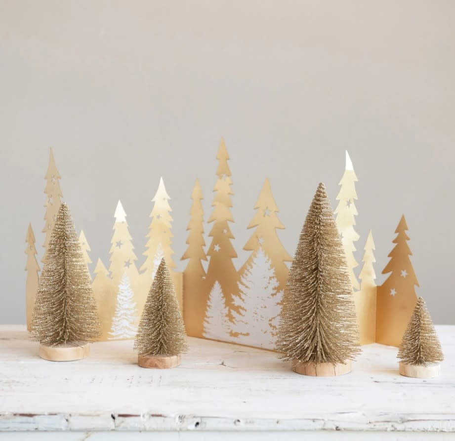 Gold Bottle Brush Tree S/4