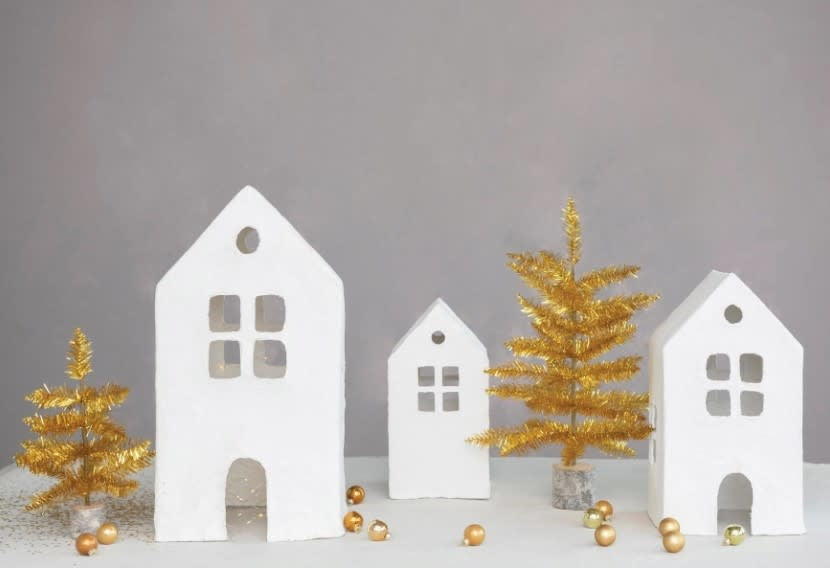 Handmade Paper Mache House Set | 7-12in Square S/3