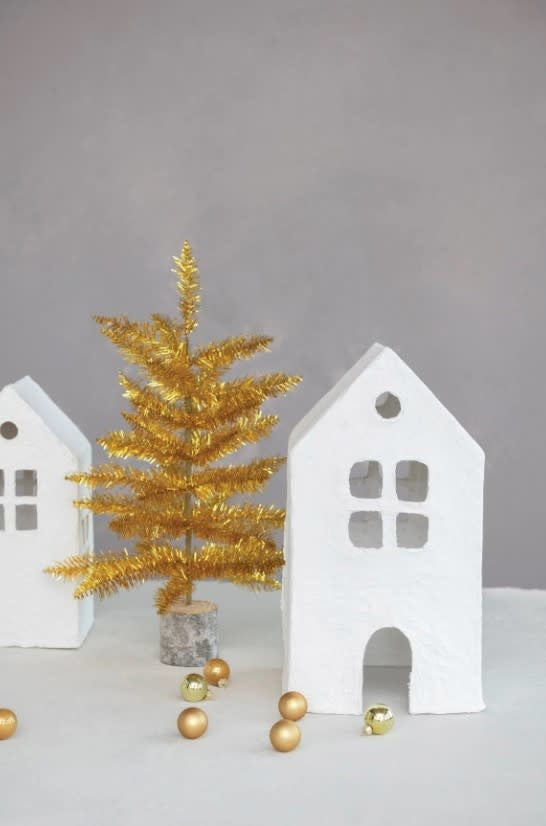 Handmade Paper Mache House Set | 7-12in Square S/3