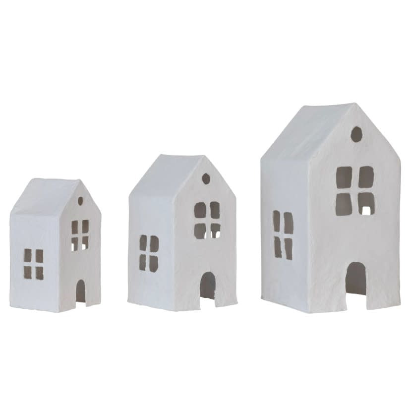 Handmade Paper Mache House Set | 7-12in Square S/3