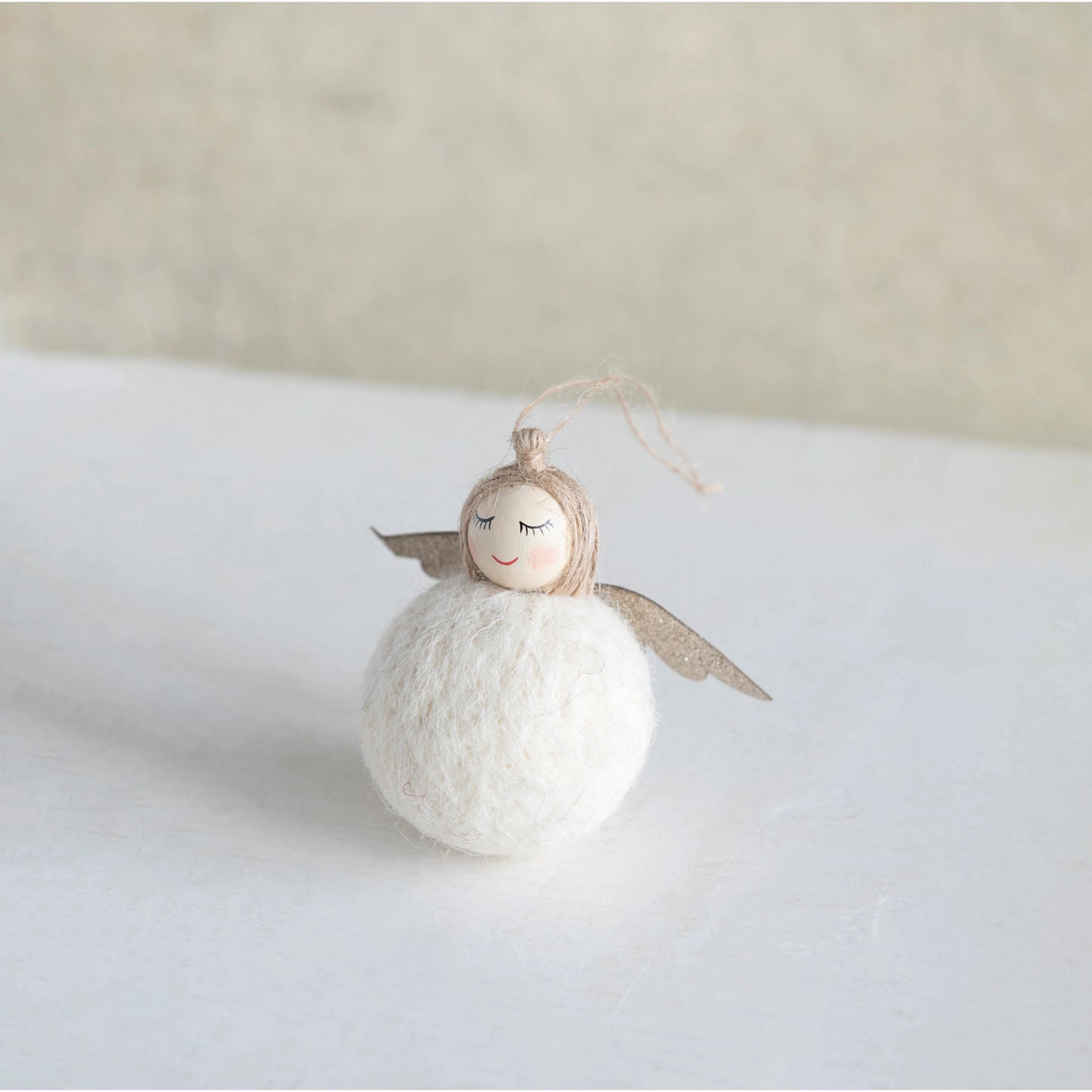 Wool Felt + Wood Angel Ornament | 4in