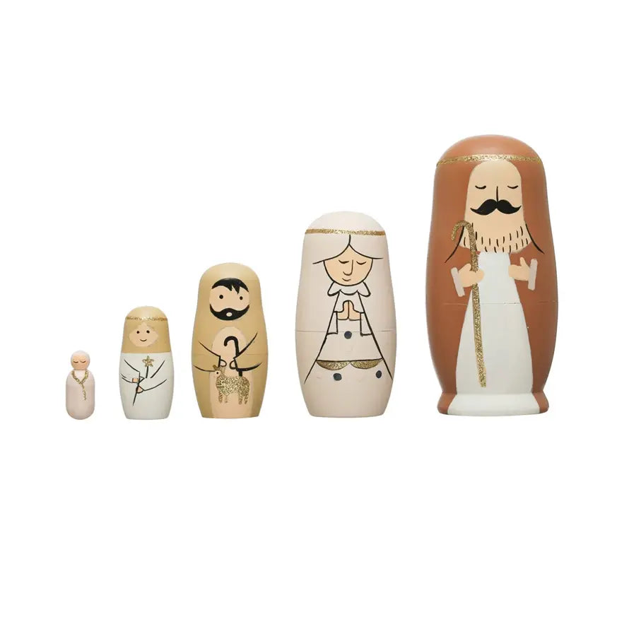Hand Painted Nativity Nesting Dolls | 5.5in