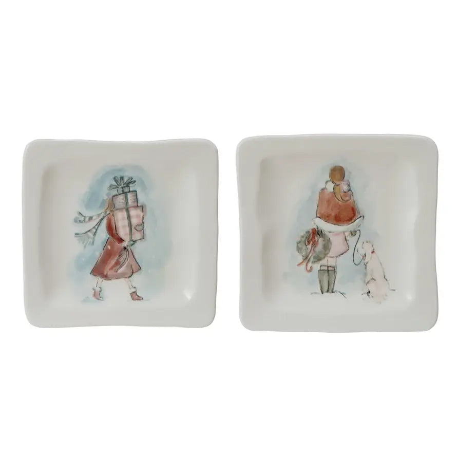 Holiday Girl Square Stoneware Dish | 4in