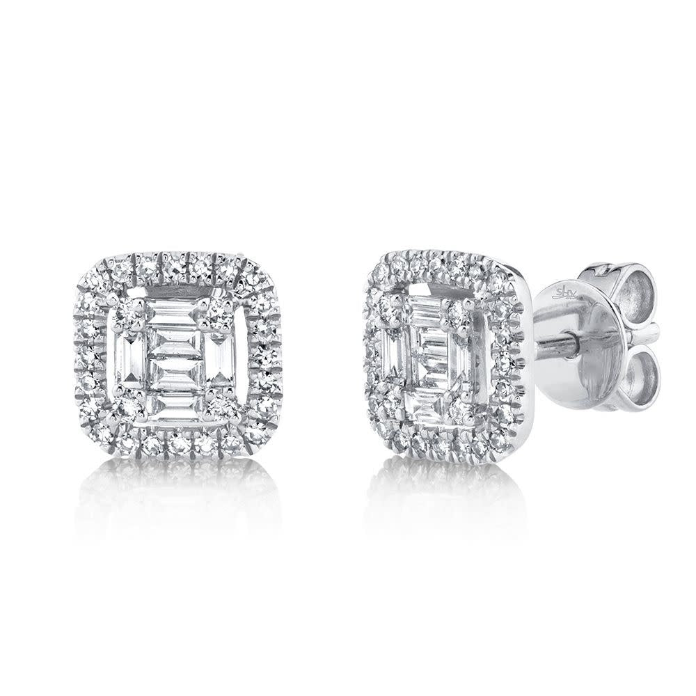 0.43Ct 14K WG Diamond Baguette Stud Earring