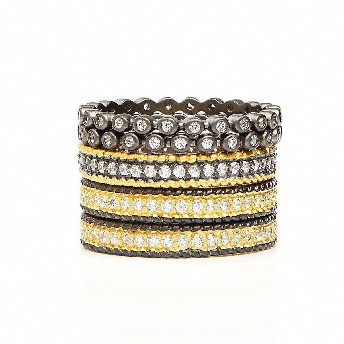 Signature Classic 14k Matte Gold & Rhodium Finish Stack Ring, S/5