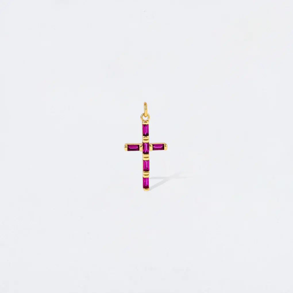 Burgundy Baguette Crystal Cross Charm Pendant