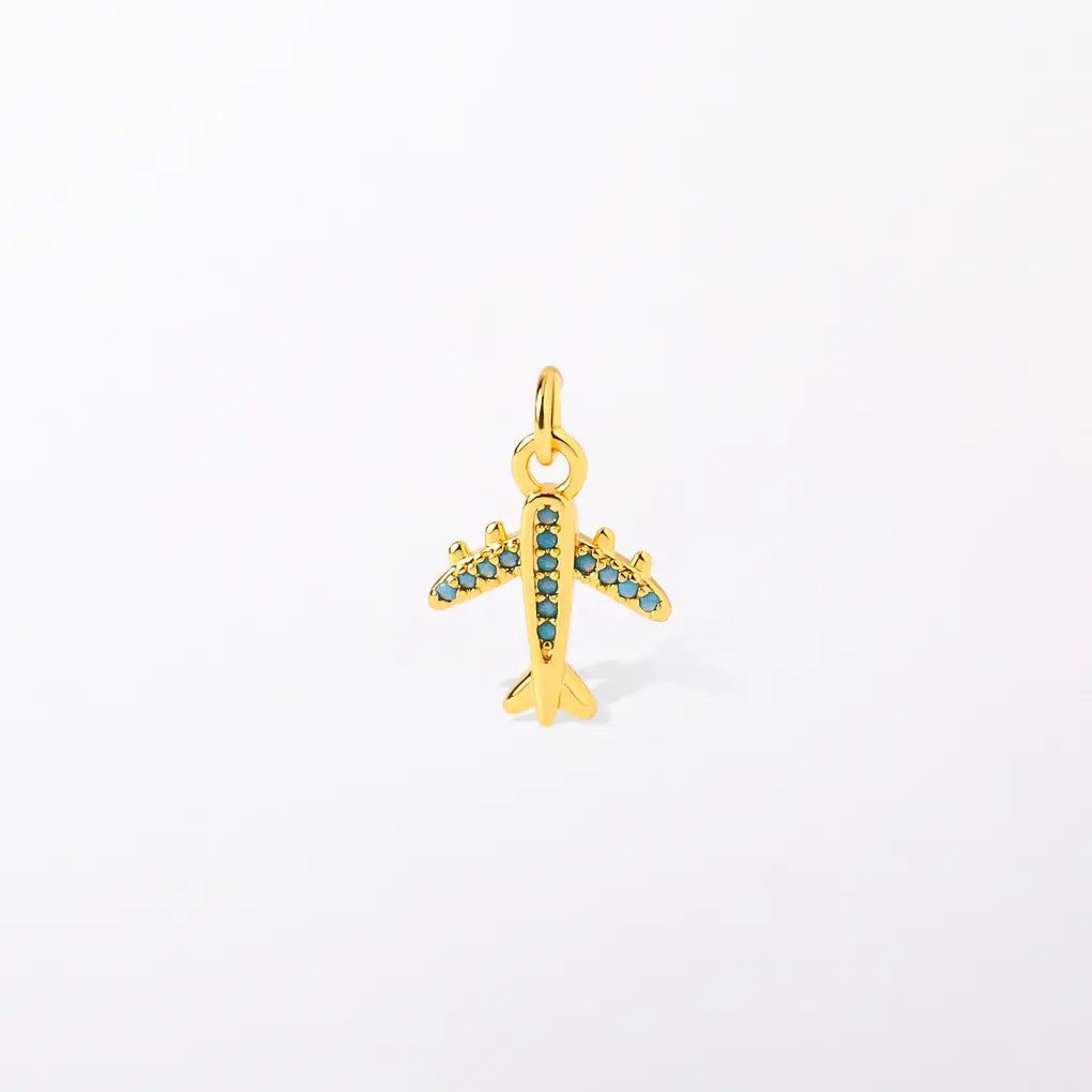 Turquoise Crystal Gold Airplane Charm Pendant